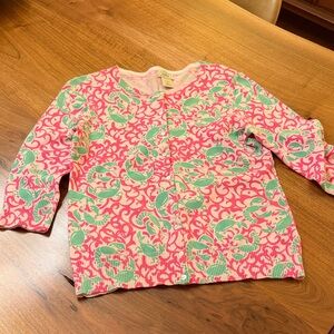LL Bean Women's Lobster & Crab Button Down Cardigan in pink and green. Size M